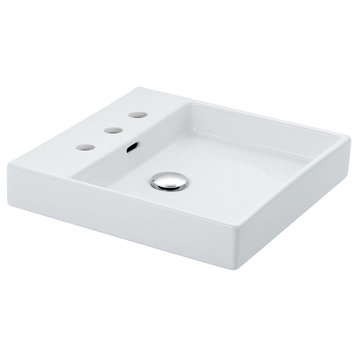 Plain 45A Vessel Bathroom Sink in Ceramic White w/ 3 Faucet Holes