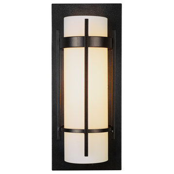 Banded with Bar Sconce, Black Finish, Opal Glass