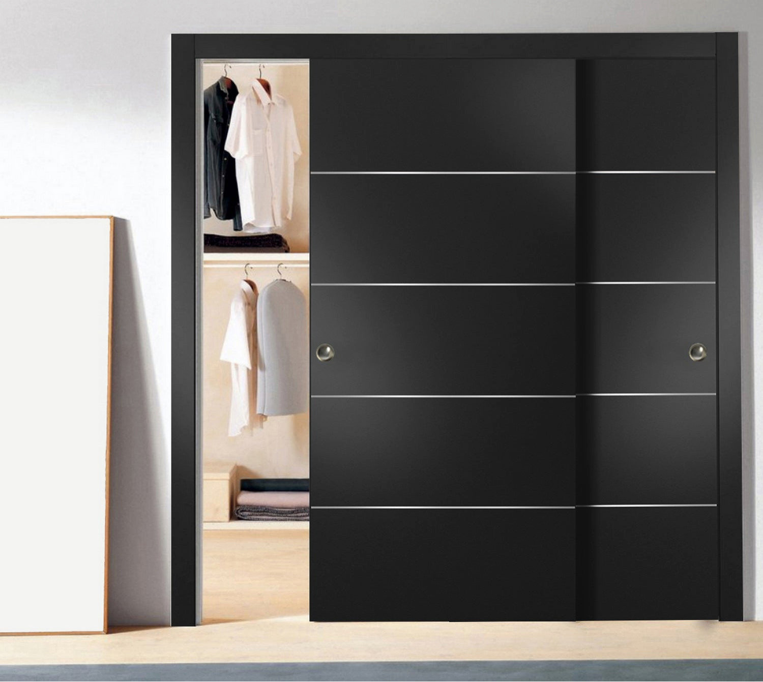 Sliding Bypass Doors 72 x 80, Planum 0020 Black, Rails