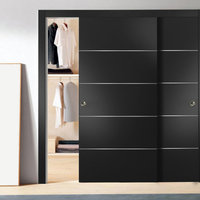 Sliding Bypass Doors 72 x 80, Planum 0020 Black, Rails