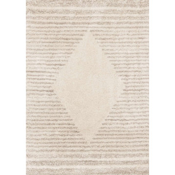 Miley Collection Beige Taupe Diamond Lines Shag Area Rug, 5'3"x7'7"