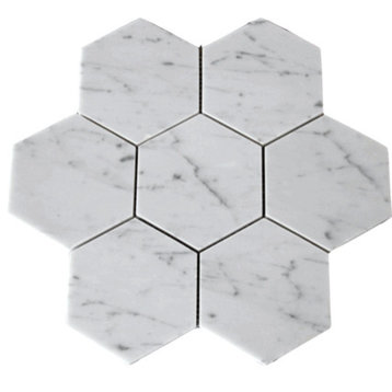 Carrara White Marble Polıshed 5"Large Hexagon Mosaic Tile