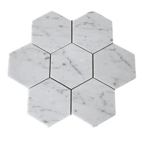 Carrara White Marble PolÄ±shed 5"Large Hexagon Mosaic Tile