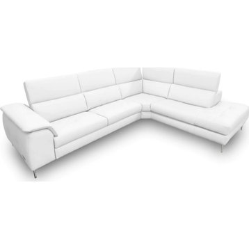 Livie Italian Contemporary White Leather Right Facing Sectional Sofa