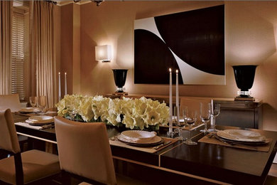 Inspiration for a mid-sized contemporary dark wood floor kitchen/dining room combo remodel in Los Angeles with beige walls and no fireplace