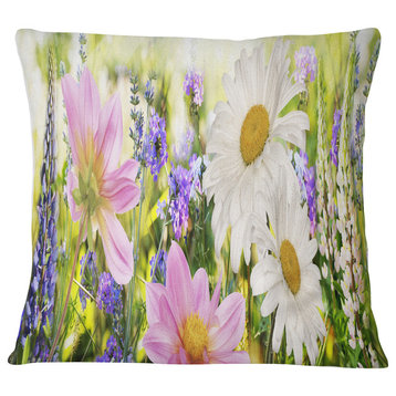 Wild Flowers Field at Sunset Floral Throw Pillow, 16"x16"
