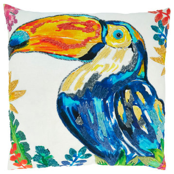Throw Pillow With Toucan Design, Poly Filled
