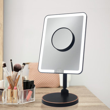 Royale Petit Makeup Vanity Mirror with Adjustable LED Light, Charcoal
