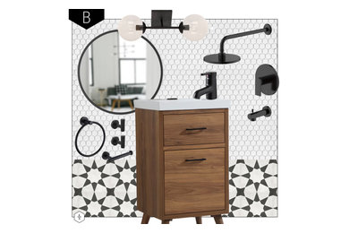 Example of a small transitional white tile single-sink bathroom design in Toronto with a freestanding vanity