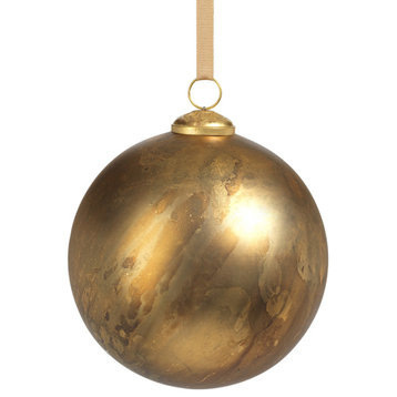 6" Rustic Metallic Glass Ball Ornaments, Set of 2, Gold