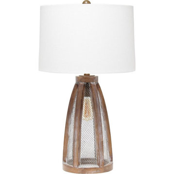 Lalia Home Wood Arch Farmhouse Table Lamp in Old Wood Brown with White Shade