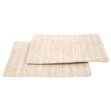 Pinstripe Linen Prewashed Tea Towels, Set of 2, Natural Off White