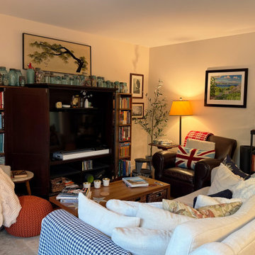 Curated Condo: Eclectic Living Room, Book Walls, Media Cabinet