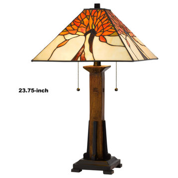 Benzara BM241897 Table Lamp With Tiffany Shade and Floral Accent, Multicolor