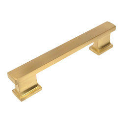 Cosmas - Brushed Brass Contemporary Cabinet Pull, 702-4BB -  Set of 10 Solid Metal - Cabinet And Drawer Handle Pulls