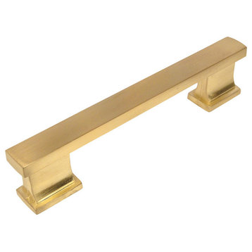 Brushed Brass Contemporary Cabinet Pull, 702-4BB -  Set of 10 Solid Metal