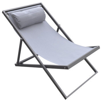 Wave Patio Deck Chair in Grey Powder Coated Finish with Grey Sling Textilene