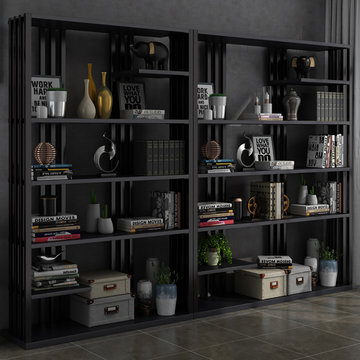 2000mm Contemporary Etagere Bookshelf Display Shelving in Steel