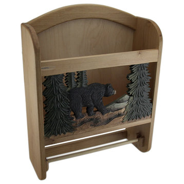 Bear in the Woods Hand Crafted Wooden Paper and Towel Holder w/Storage