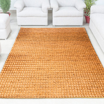 Hand Woven Loop Striped Woven Jute Rug by Tufty Home, Rust, 2x3