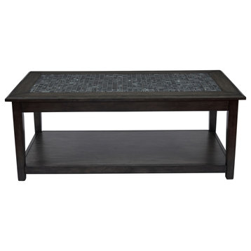 Baroque Cocktail Table With Mosaic Tile Inlay, Gray, 48X19