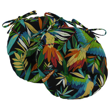 16" Outdoor Spun Polyester Tufted Chair Cushion, Set of 2, Tropical Black