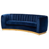 Raelyn Glam Royal Blue Velvet Fabric Gold-Sofa