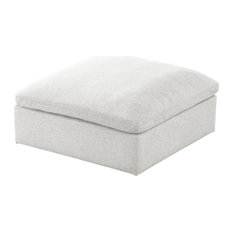 Serene Linen Down Filled Overstuffed Cloud Modular Chair, Cream, Ottoman