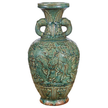 Speckled Green Warrior Vase Elephant Ear Handle