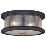Vaxcel - Cumberland 13" Outdoor Flush Mount Textured Dark Bronze/Burnished Oak - The Cumberland outdoor collection highlights a modern twist on a classic lantern design. These wall lights, pendants or flush mounts feature the very popular clear seeded glass and when paired with a vintage bulb are the perfect throwback light source for your home�s exterior.