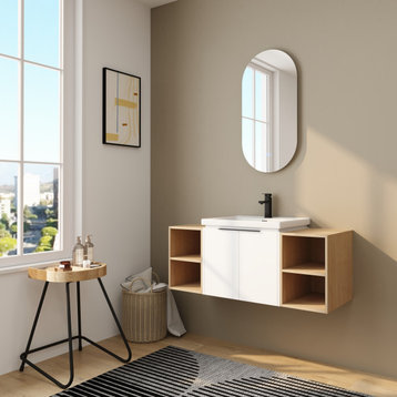 BNK Single Sink Bathroom Vanity with Doors and Side Shelf, White-Ltk, 48*18
