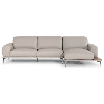 Lenawee Italian Modern Light Gray Leather Right Facing Sectional Sofa