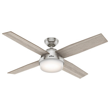 Hunter 52" Dempsey Brushed Nickel Ceiling Fan, LED Light Kit and Remote
