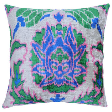Canvello Velvet Floral Navy Pink Throw Pillow With Down Insert 18"x18"