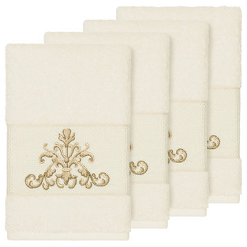 Scarlet 4-Piece Embellished Hand Towel Set, Cream