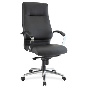 Lorell Modern Exec. High-Back Leather Chair, Leather Seat, Leather Black Back