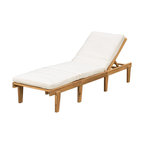 GDF Studio Paolo Outdoor Teak Brown Wood Chaise Lounge With Cushion