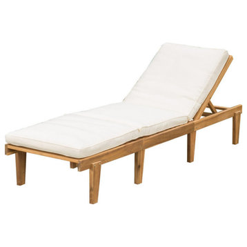 GDF Studio Paolo Outdoor Teak Brown Wood Chaise Lounge With Cushion
