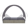 vidaXL Double Sun Lounger With Canopy Poly Rattan Gray