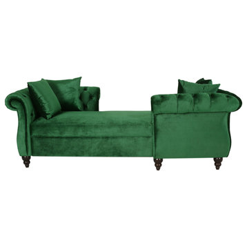 Harrisville Modern Tufted Velvet Tete-a-Tete Chaise Lounge with Accent Pillows,