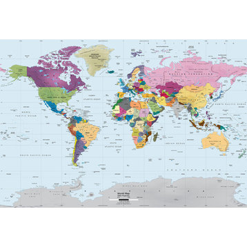 World Map Wall Decal, Colorful, 53"x36"
