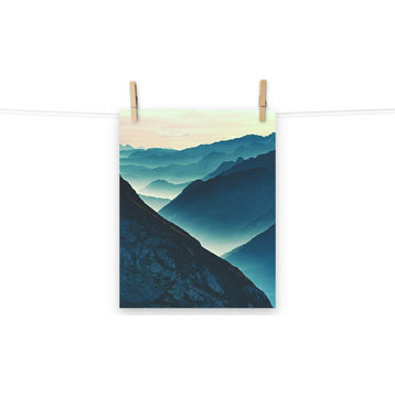 Misty Blue Silhouette Mountain Range Landscape Photo Unframed Wall Art Prints, 11" X 14"