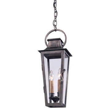 French Quarter, Outdoor Pendant, 2 Light, Aged Pewter Finish, Clear Glass