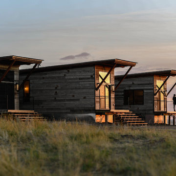 Upcycled Shipping Container Homes with Rustic Corral Board Natural Wood Siding