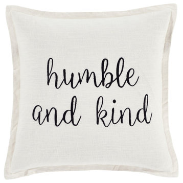 Humble And Kind Script Decorative Pillow Cover White Single 20x20