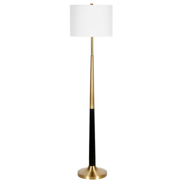 Lyon Two-Tone Floor Lamp with Fabric Shade in Brass/Matte Black/White