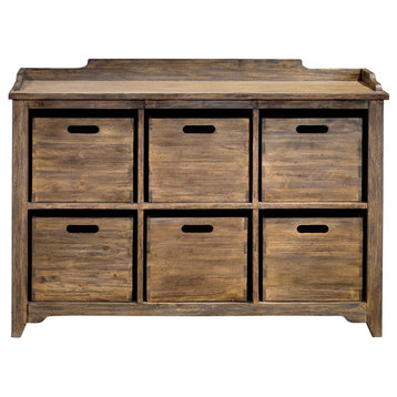 Rustic Vintage Antique Style Storage Bin Hobby Cabinet Cupboard Six Drawer Wood