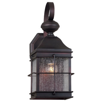 1 Light Outdoor Wall Lantern, Antique Bronze, Clear Seeded Glass Panels