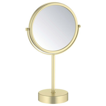 Circular Free Standing Magnifying Make Up Mirror, Brushed Gold