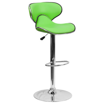 Mid-Back Adjustable Height Barstool With Chrome Base, Green Vinyl